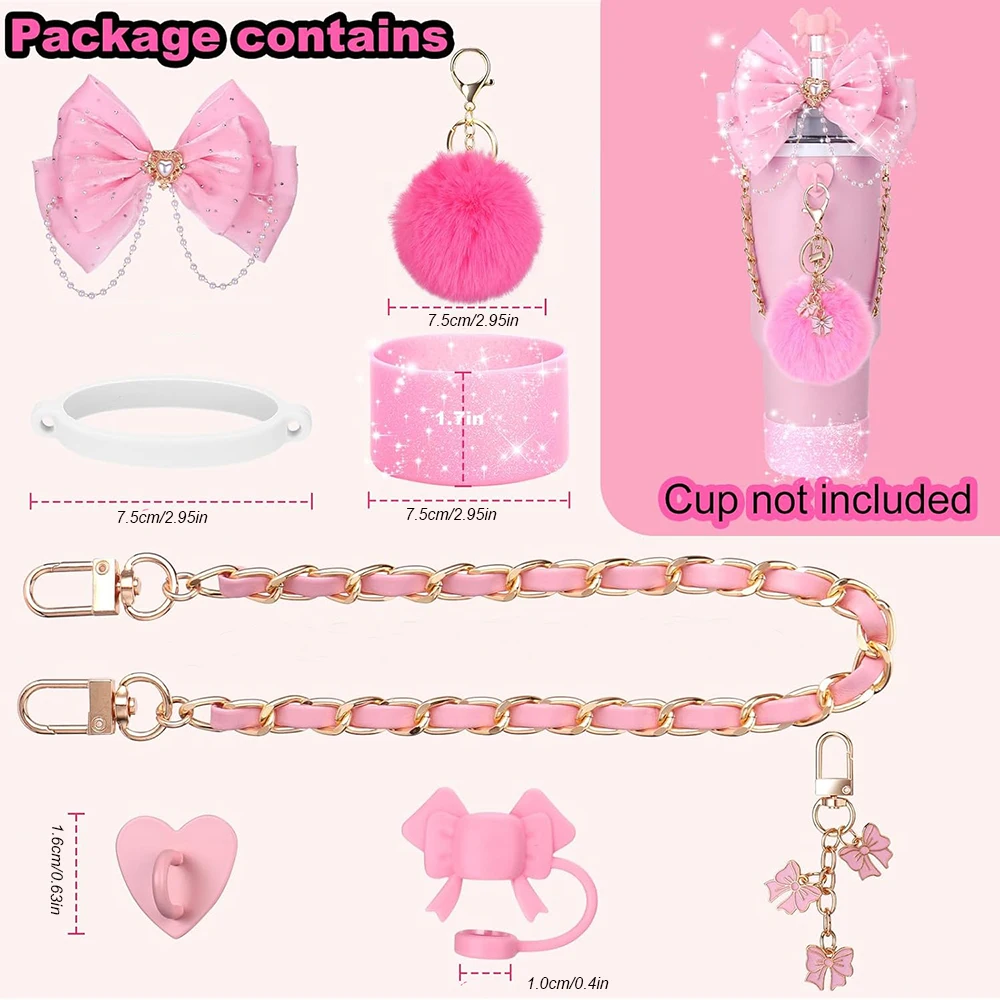 Bling Cup Accessories for Stanley Tumbler Cup 40oz Tumbler with Handle, Including Bow Straw Topper Cover, Straw Bow Decorate