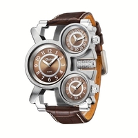 OULM fashion brand men's watch waterproof luminous quartz watch multi-zone alloy case large dial leather strap