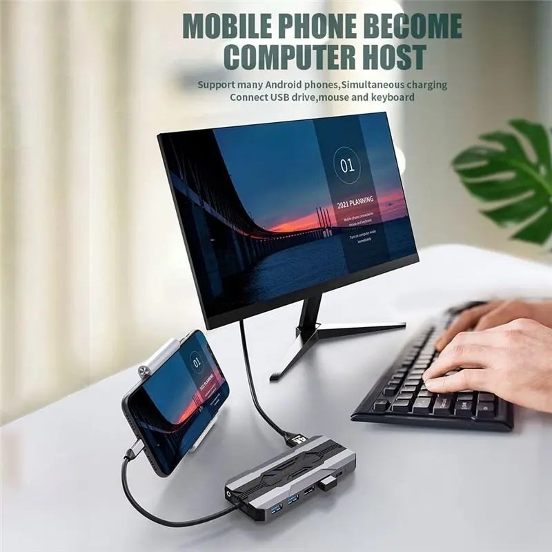 Ay14 -13-em-1 usb c hub docking stations leitor de cartão sd 1000m rj45-compatível hdtv vga usb hub 3.0 adaptador para computador portátil