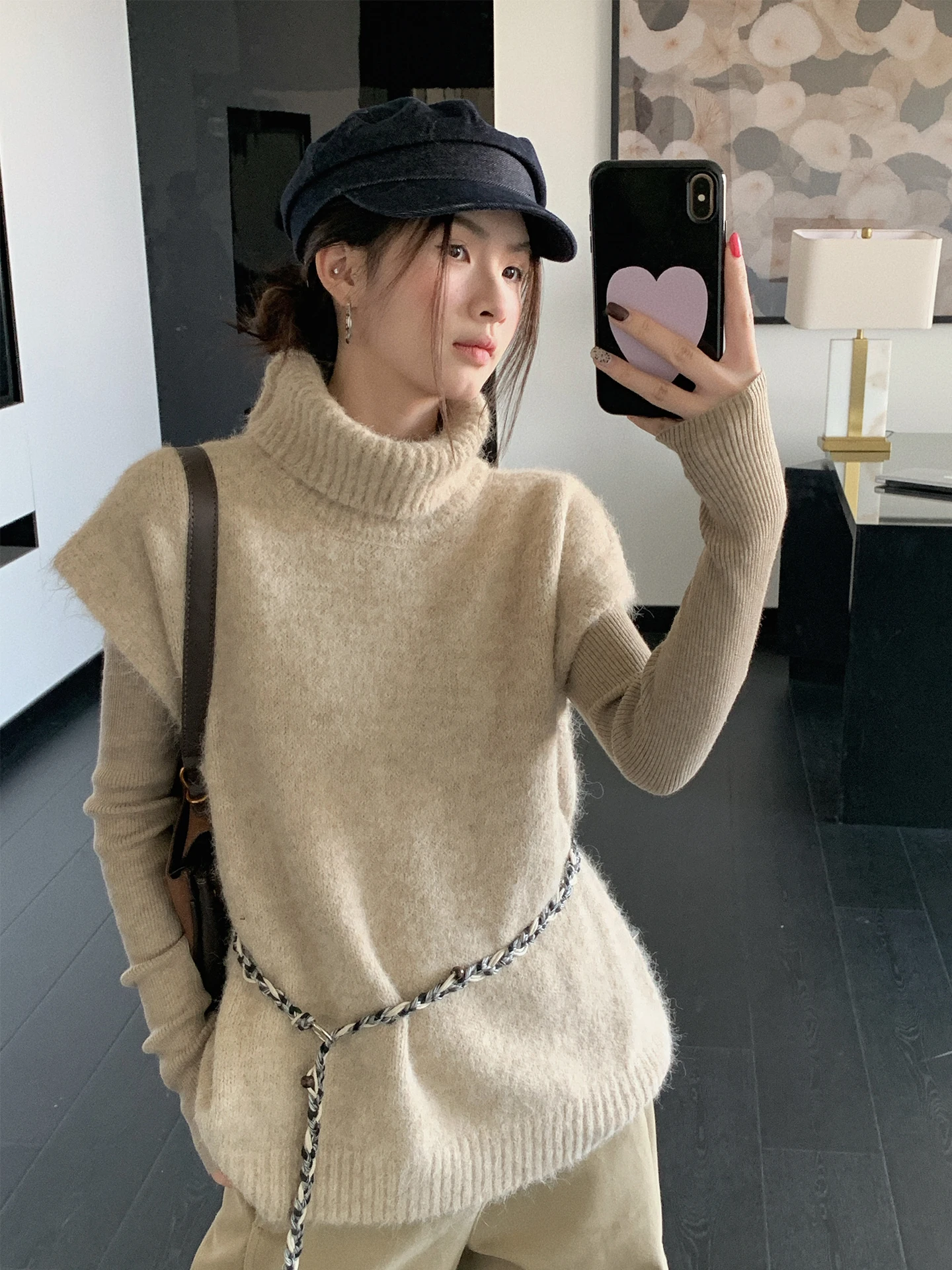 

Su San San High Ne Knitted Sweater Vest Women's Autumn Winter Lazy Sle Layered Top oulder Pad Casual Loose Fit
