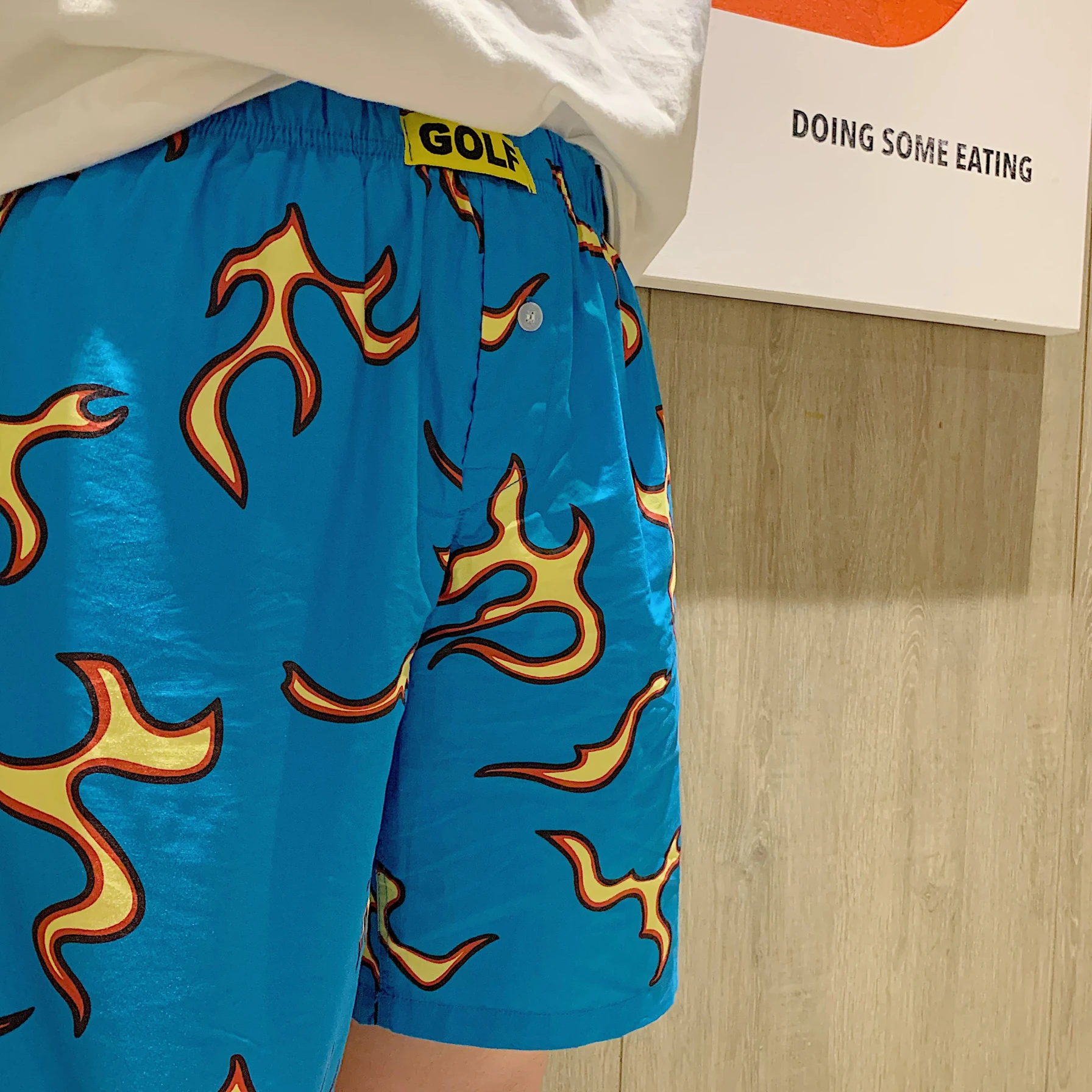 

Blue Flame American Beach ort orts Summer Skateboarding Casual Design below Knee Length Youth Loose Fit mid Waist