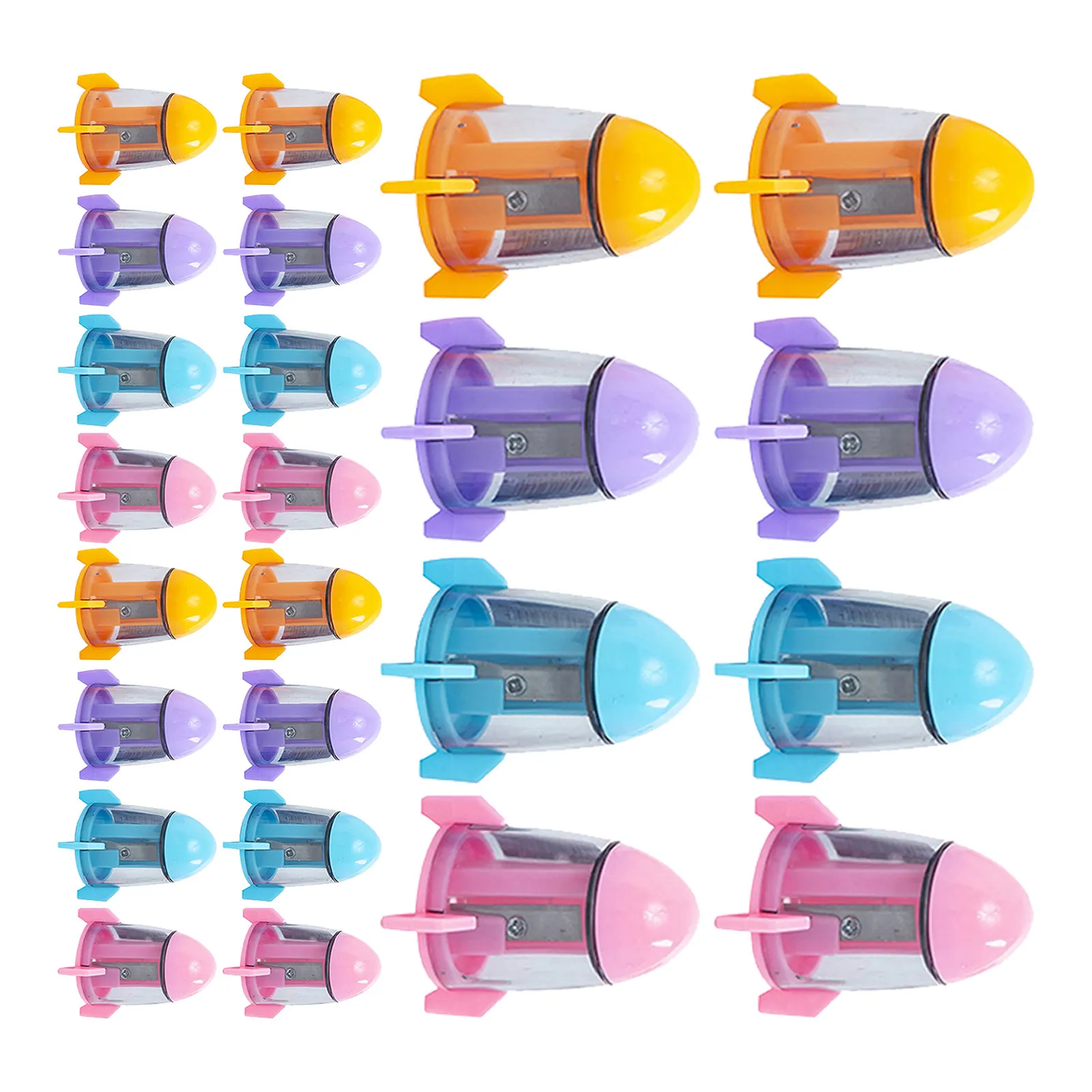 24Pcs Rocket Shape Manual Pencil Sharpeners Portable Bright Color Sharpener for Kids Students Time Saving Sharpener