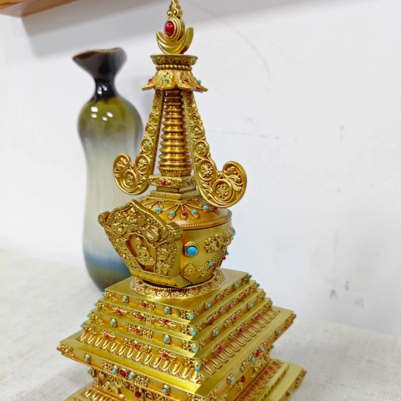 

Solid Brass Tibetan Kadam Stupa Statue，Handmade Enlightenment Stupa Vajrayana Prayer Space Decor，Authentic Buddhist Reliquary