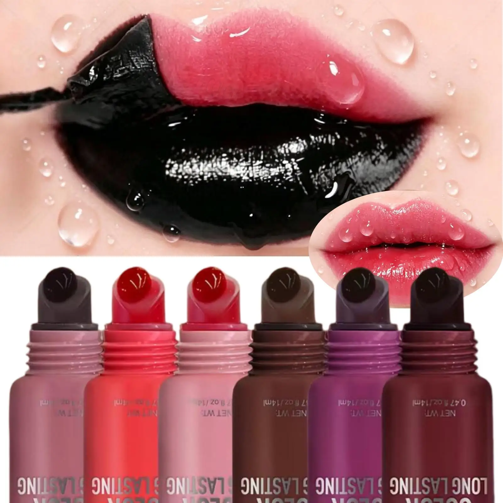 1PC Multi-Color Waterproof Lip Gloss, Pink & Red Shades, High Pigmented, Easy-to-Apply Formula, Non-Sticky & Transfer-Proof