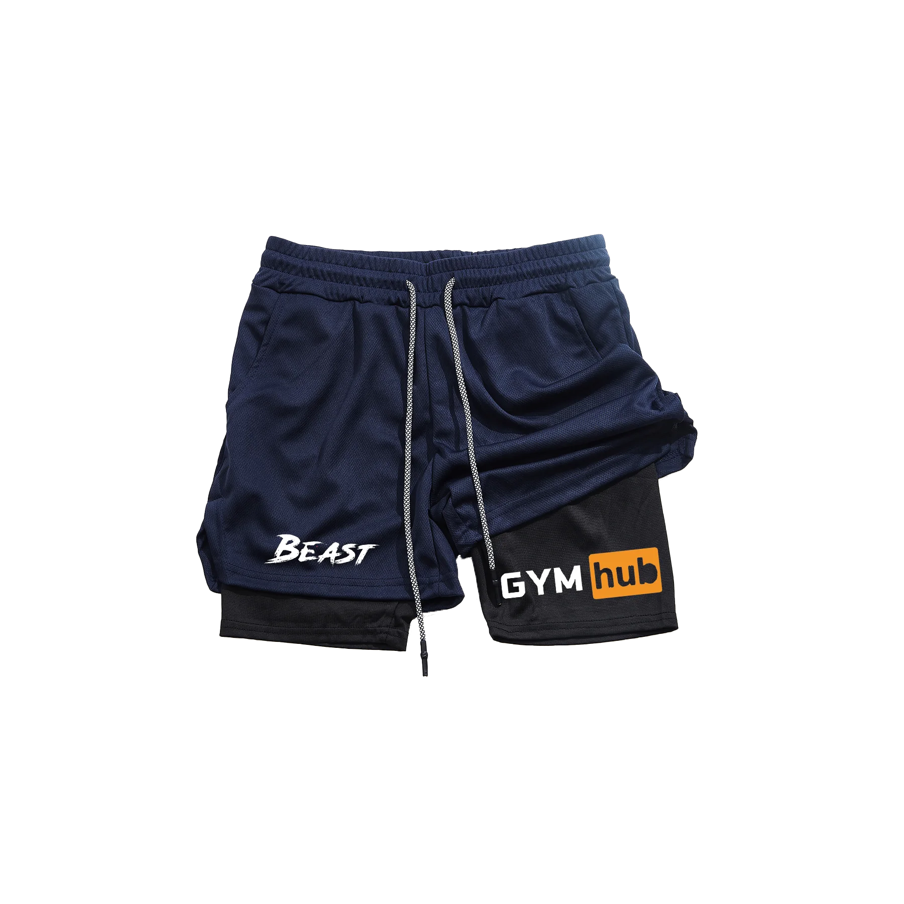 شورت Beast الرجالي ذو الطبقة المزدوجة المسامية، شورت رياضي سريع الجفاف، مناسب للتدريب على الجري على الساق المستقيمة، اتجاه الصيف #2