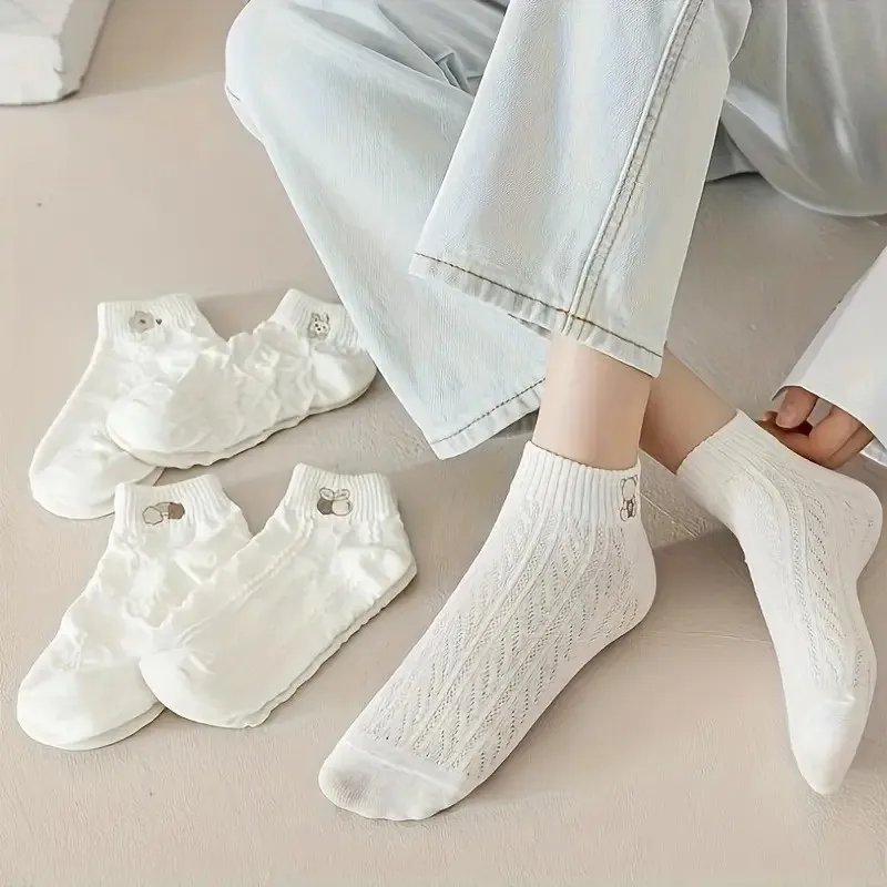 5/10/20/30 Paar Damen-Socken mit Cartoon-Motiv, kurz, aus Strick, für Frühling und Sommer, schweißabsorbierend, atmungsaktiv, weich, bequem, für den Alltag. – Detail 4