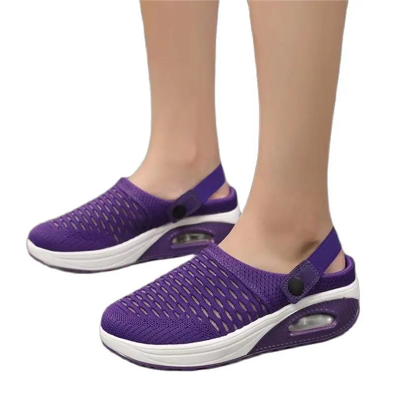 Platform Sports Sandals Women\'s Shoes 2024 Summer Trend Comfortable Breathable Mesh Beach Slippers Lightweight Rubber Soft Sole