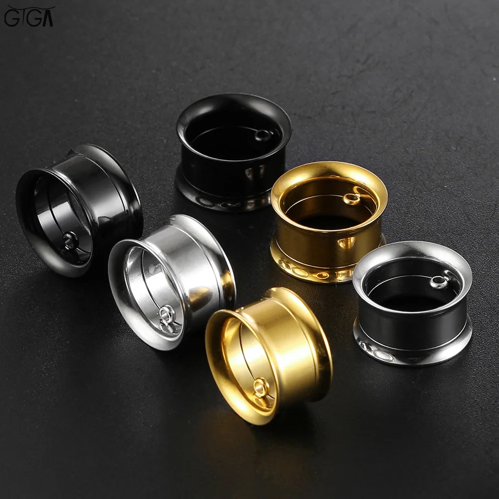 Giga 2Pcs Ear Tunnel Plugs Gauges with Jump Ring Stainless Steel Double Flared Stretcher Body Piercing Jewelry for DIY Pendant
