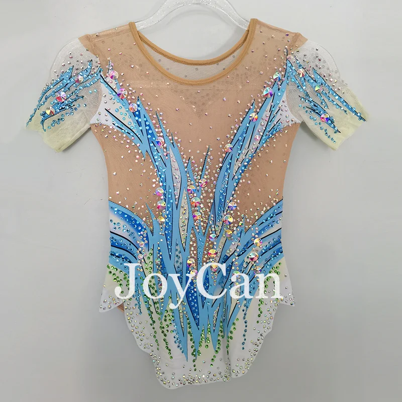 JoyCan Rhthmic Gymnastics Leotards Girls Women Blue Spandex Elegant Dance Wear for Competitiion