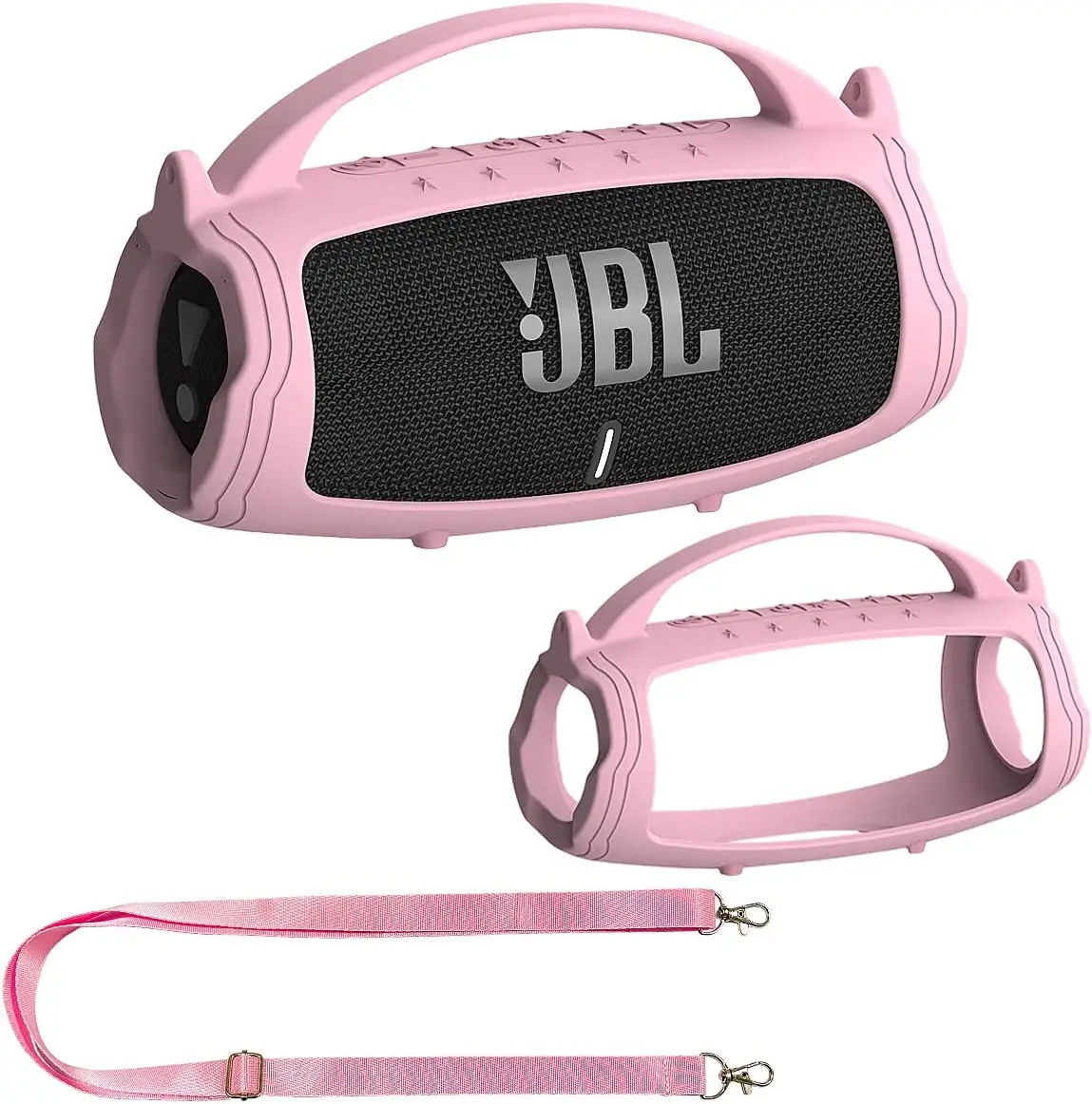 JCHPINE Protective Case Combo For JBL Clip 5 Speaker - Hard EVA Case & Soft Silicone Cover (Pink)
