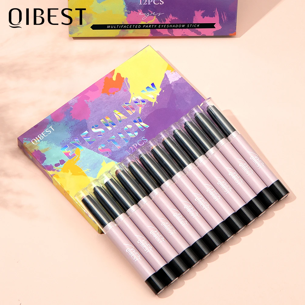 

QIBEST 12 Colors/Set Matte Color Eyeshadow Kit Pearlescent Silkworm Eyeshadow Pen Waterproof Eyeliner Pen EyeShadow Stick Beauty