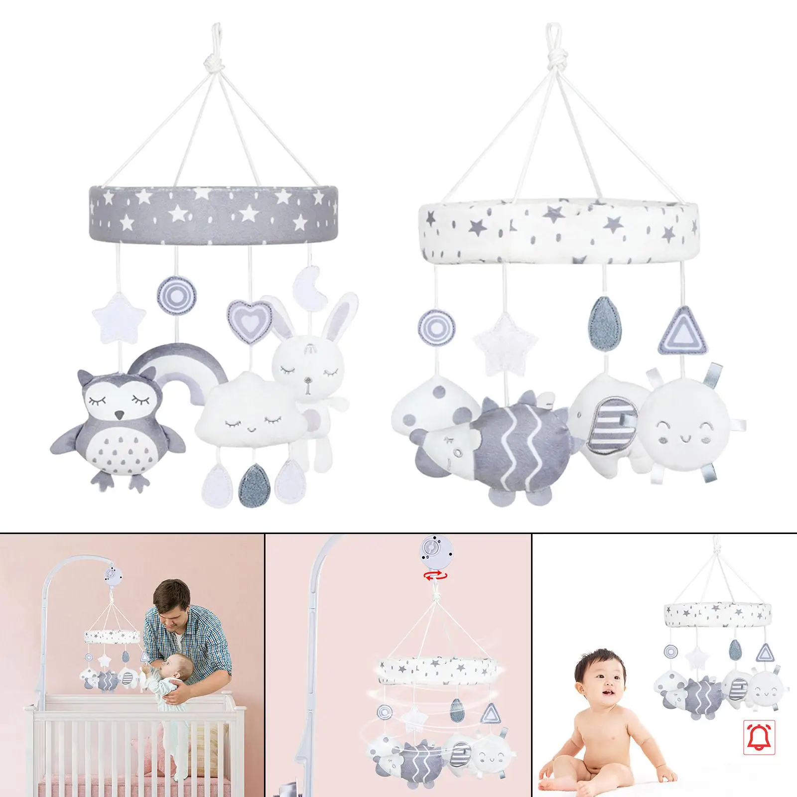 Mobile CPull avec hochets pour bébés, jouets en peluche d'animaux de dessin animé pour garçons et filles