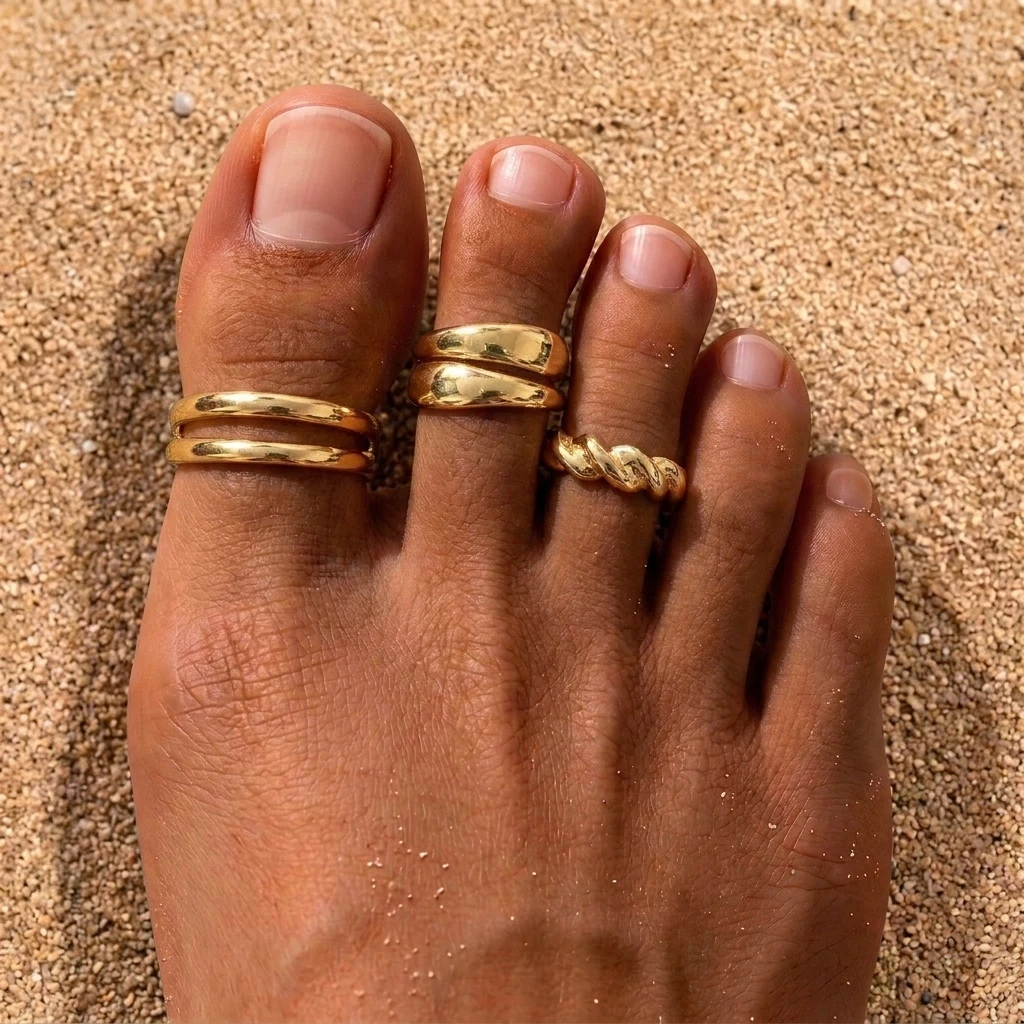 Boho Tiger Eye Stone Toe Rings Set, Adjustable Open Design