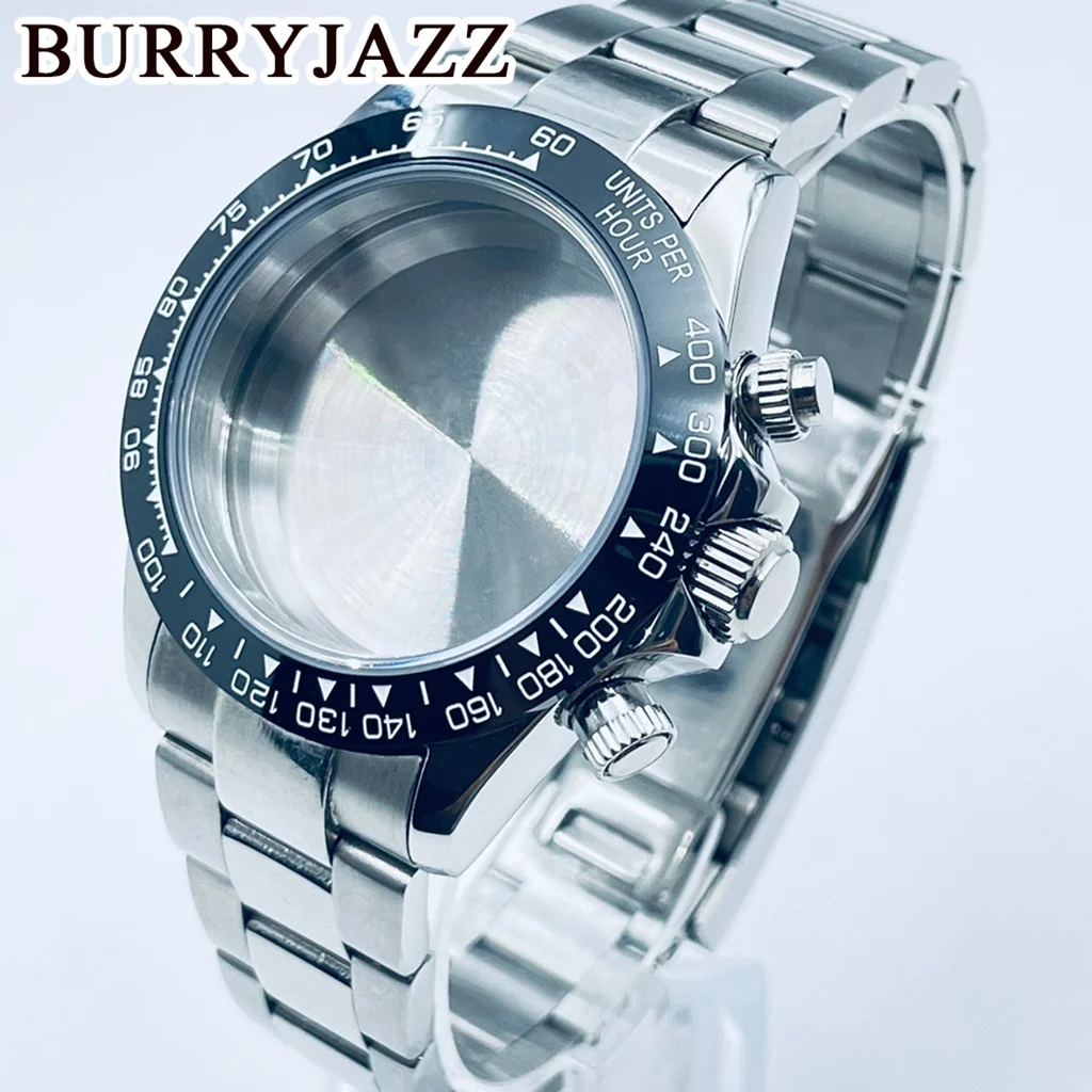 burryjazz40mm-クロノグラフインデックスセラミックベゼルサファイアクリスタル時計ケースアクセサリー時計部品-forvk63-vk63a-quartzmovement