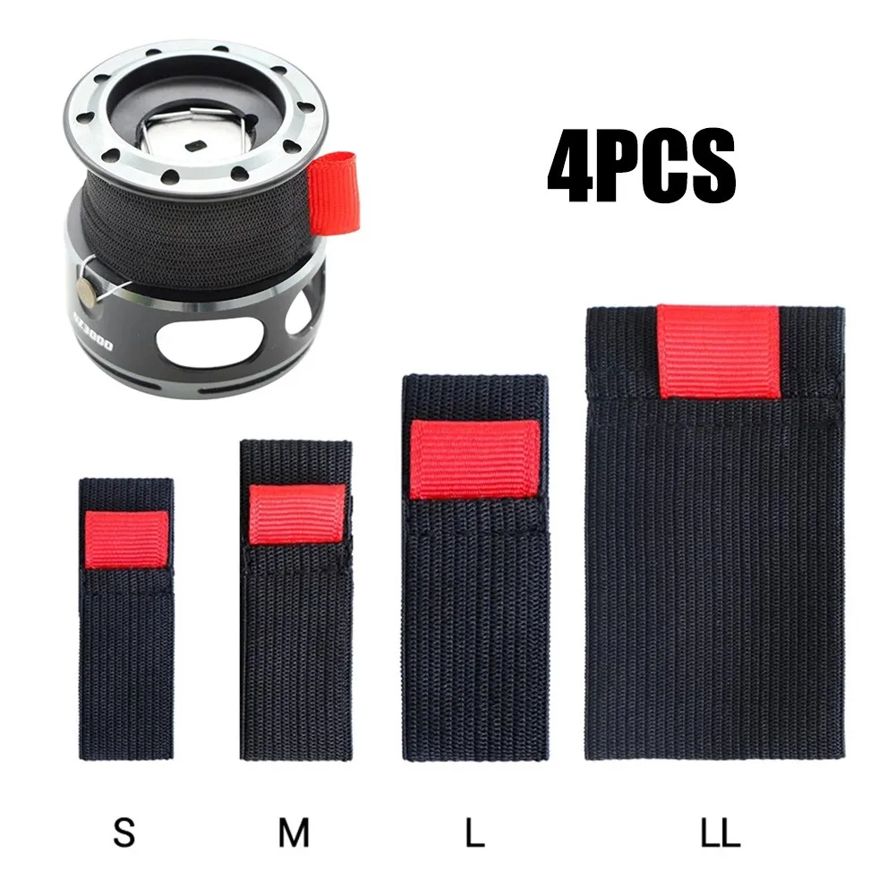 4Pcs Elastic Fishing Spool Belts Pack Flexible Black Red Elastic Fishing Reel Reel Protector Belt Wheel Fishig Accessories