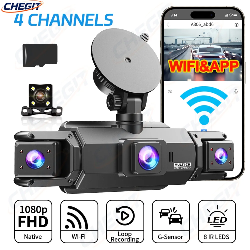 360° Dash Cam for Cars 4 Channels Video Recorder 4*1080P WIFI Car Dvr Front and Rear View Camera 24H Parking Monitor DashCam