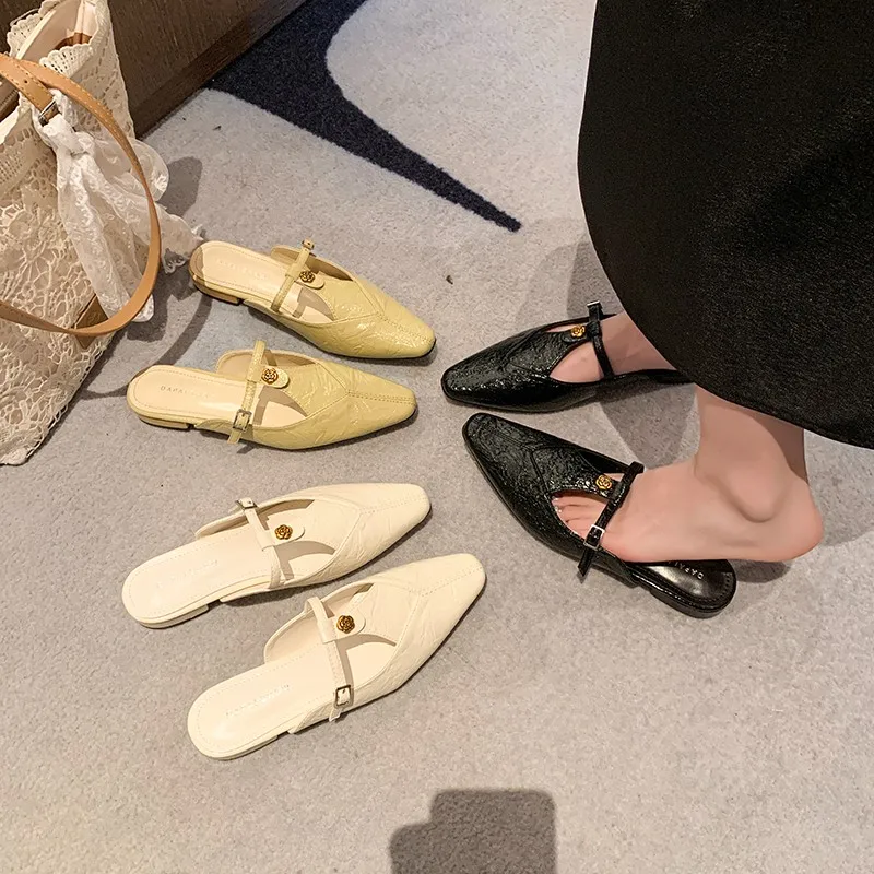 

YNPO Summer 2026 New Women's Pointed Toe Closed-Toe Half-Open Heeled Sandals, Versatile Outdoor Wearing Slippers