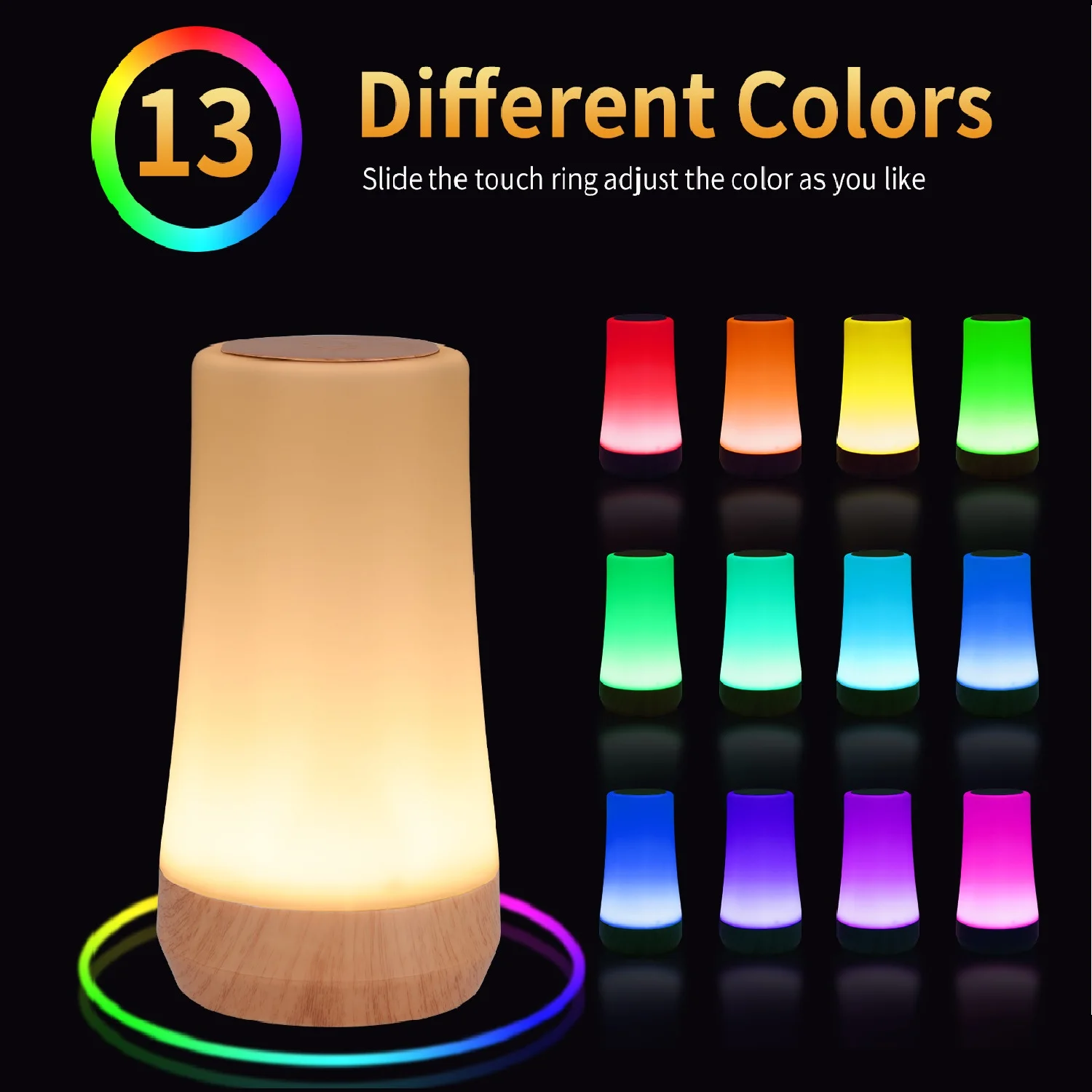 Luz nocturna con Control remoto, 13 colores, recargable por Usb, luz de ambiente, grano de madera, luz táctil LED, lámpara de noche para escritorio