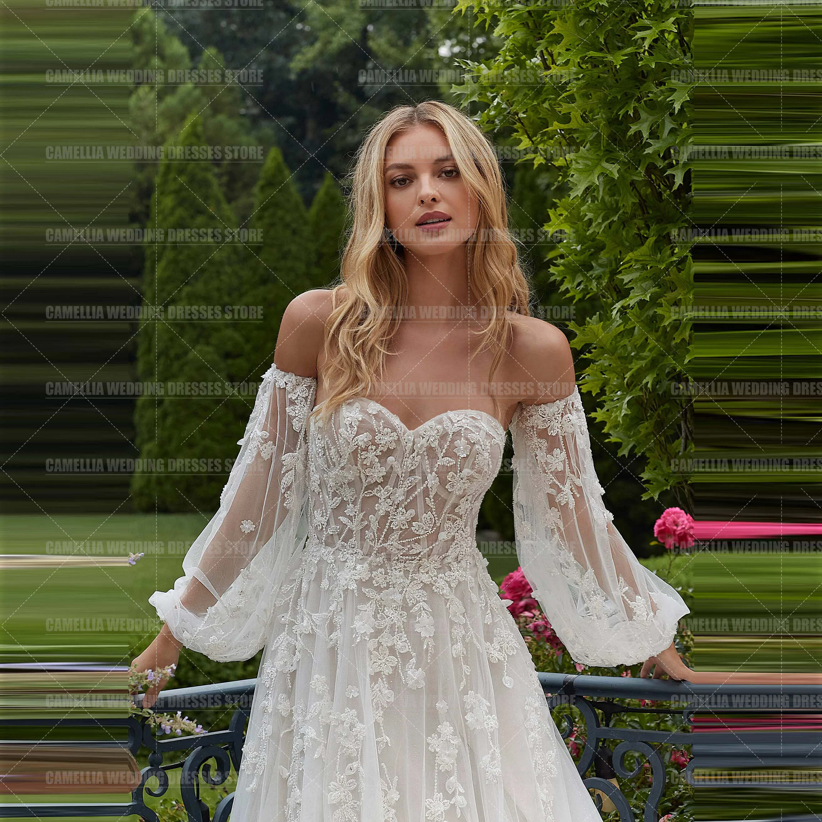 Boho eine Linie Brautkleider Frau sexy Applikation von der Schulter Böhmen Prinzessin formale elegante Braut Kleider Vestidos de Novia