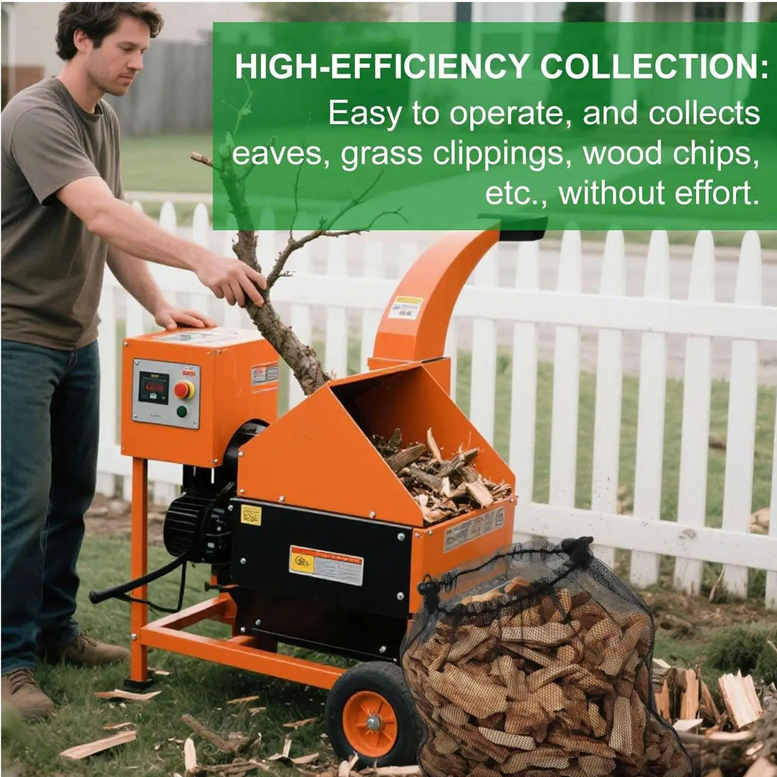 Worek na kruszony materiał z drewna, siatkowy pojemnik do przechowywania, 123x60 cm, worek na kruszarkę do użytku na zewnątrz, na podwórku, w ogrodzie, na trawniku, do prac ogrodniczych.