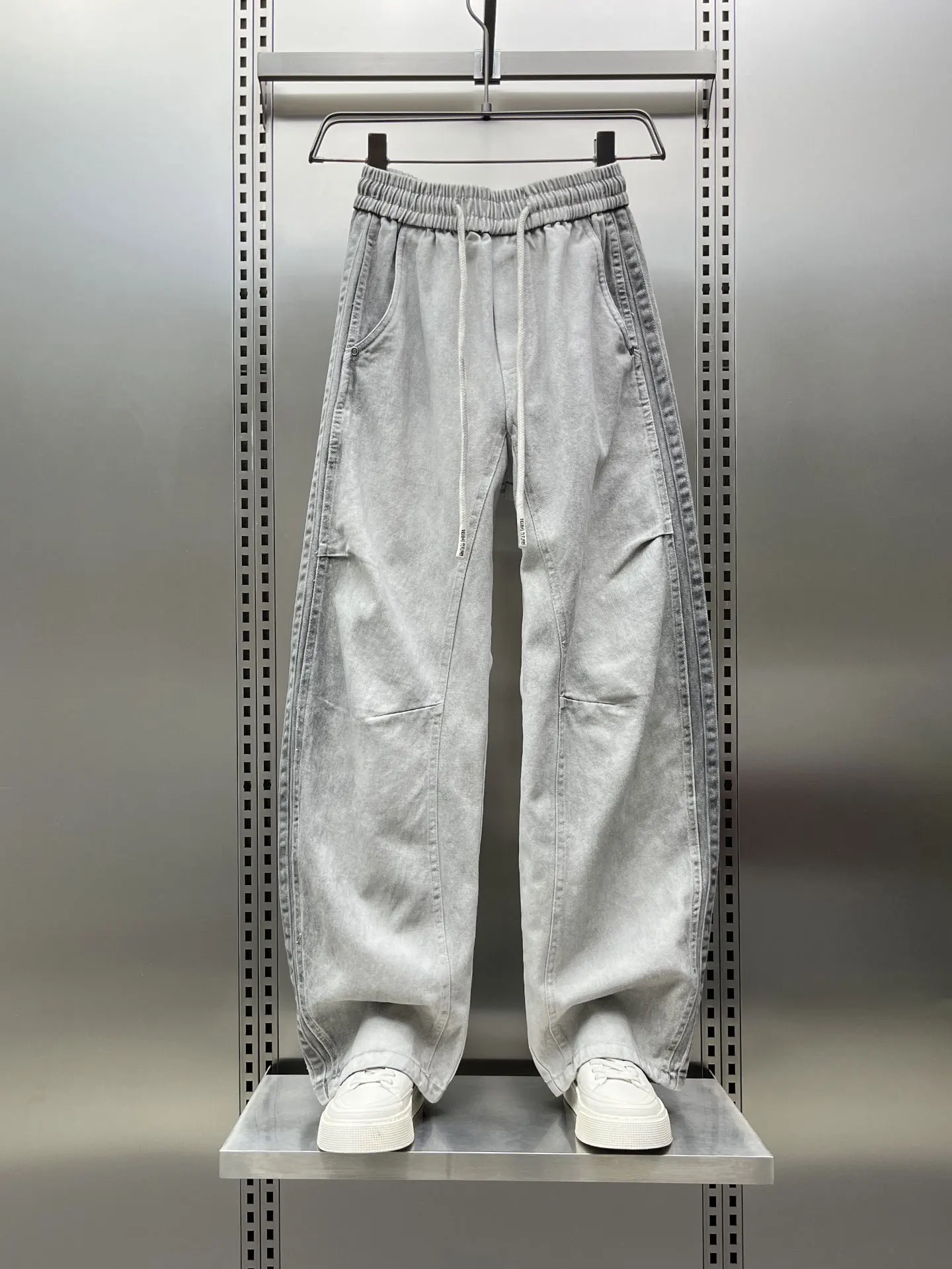 

Мужские повседневные брюки в стиле ретро, американские, свободные, окрашенные, с широкими штанинами, прямые, на шнурке, длинные, модные