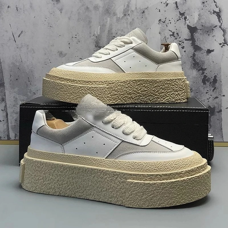 

European station platform white shoes new retro lace-up simple bread casual height-increasing dad shoes