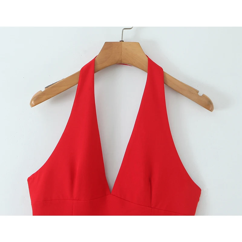 섹시하고 우아한 레드 파티 미니 드레스 여성 여름 2025 패션 백리스 홀터 볼 가운 드레스 생일 로브