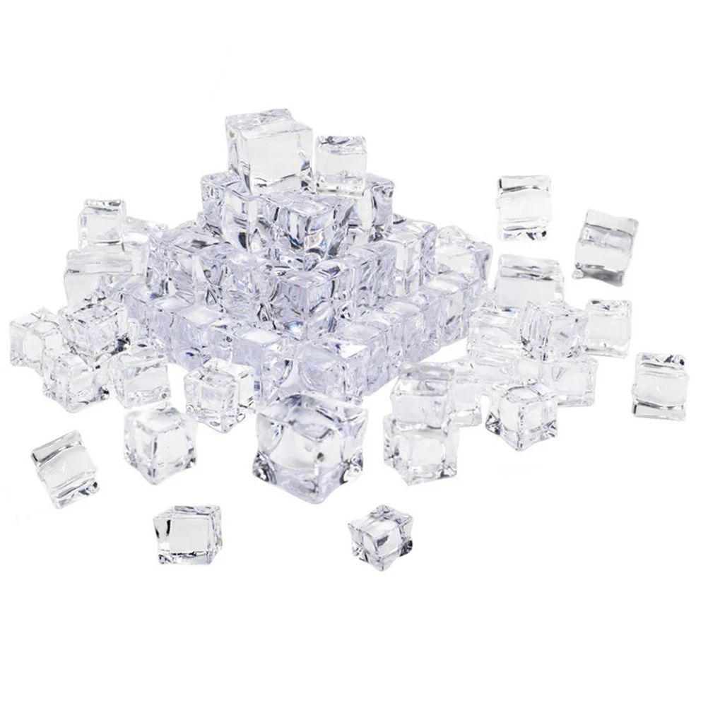 

100Pcs 20mm Cube Square Luster Ice Cubes Fake Artificial Acrylic Ice Cubes Photography Props Kitchen D