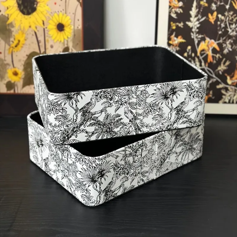 French Desktop Storage Boxes Premium Living Room Tea Table and Snacks Sorting Box High-grade Leather Rectangular Organization