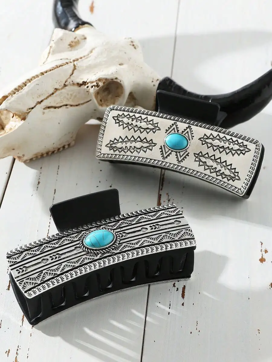 

Bohemian Style Turquoise Arrow Geometric Hair Claw Clip For Women Large Non-Slip Hair Accessory