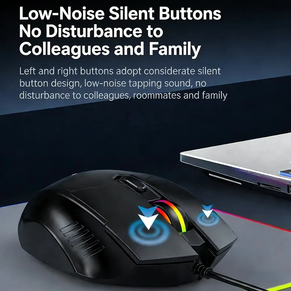 KEBIDUMEI 6D Wired Gaming Mouse RGB Lighting Effect Mouse USB 2400/7200 DPI Silent Mice E-Sports Ergonomic Mouse For Laptop PC