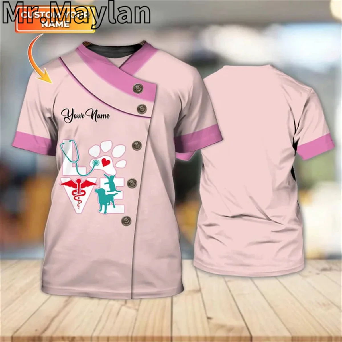 Registered Nurse Is A Work At Heart Watercolor Grey Ver Personalized Name 3D Print Tshirt Men Women Summer Streetwear Unisex Tee