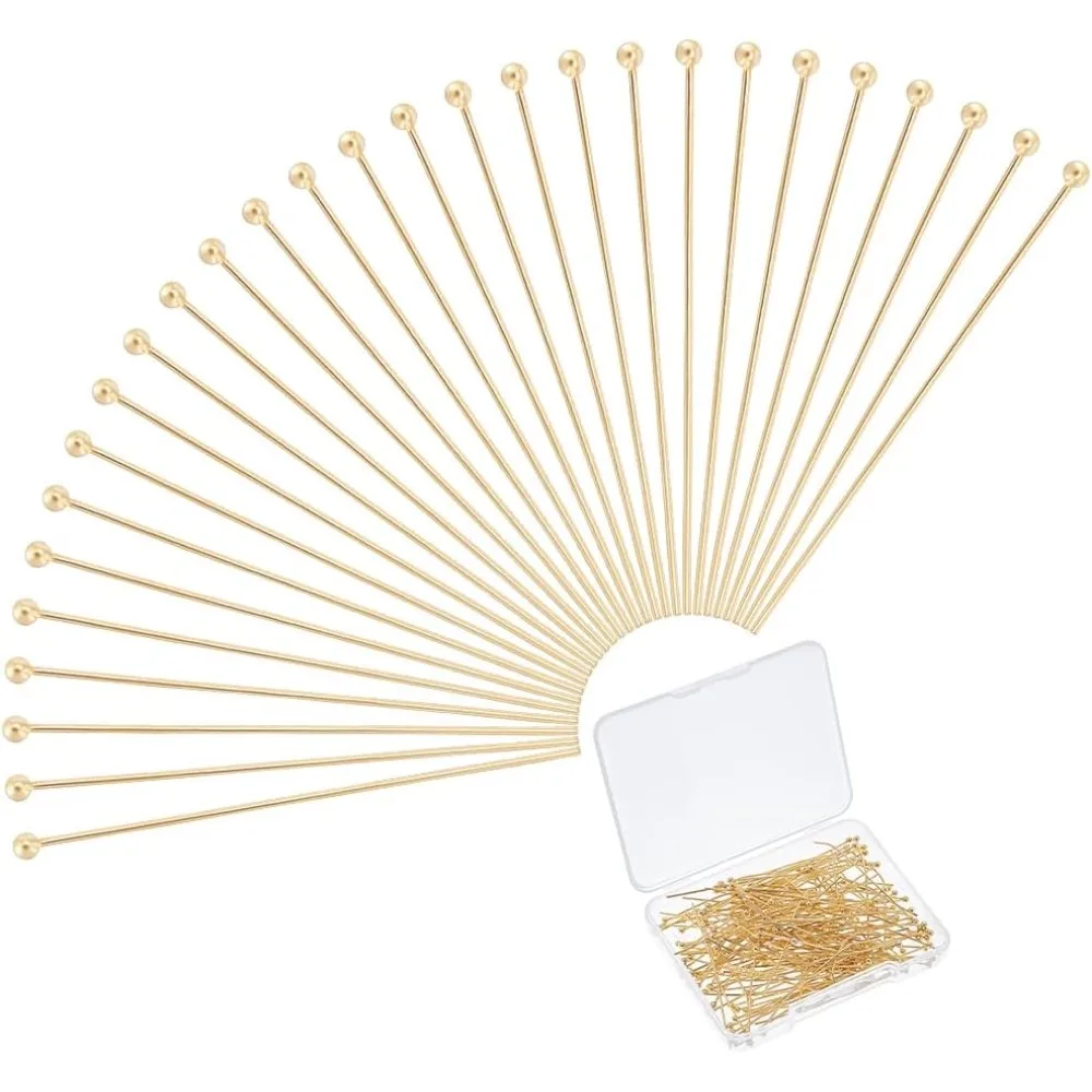 

150 шт., штифты с настоящей 24-каратной позолоченной головкой, гибкие штифты с шаровой головкой из нержавеющей стали, штифт с головкой 40 мм, металлические штифты с проушинами, фурнитура, концевые шпильки