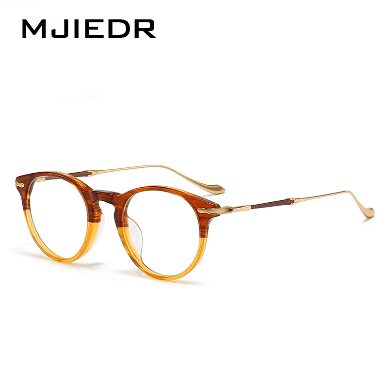 

New Popular Round Acetate Glasses Frame Pure Titannium Leg Japanese Niche Artistic Carving Eyeglasses for Men and Women