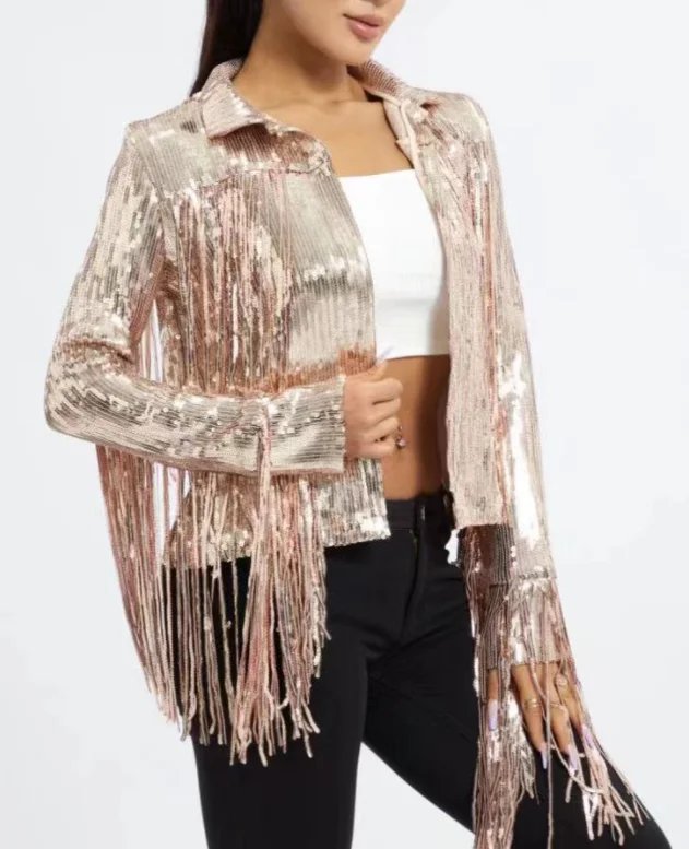 long tassel wing angel new sequin fringed coat star matching beaded top with lining stage concert