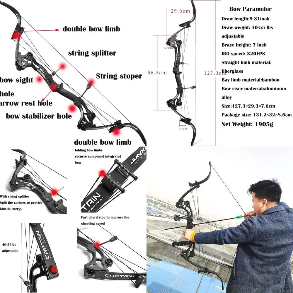 

Archery Recurve Bow American Hunting Bow 40-55 Lbs Adjustable Compound Bow Lever Bow IBO 320FPS for Outdoor Hunting Shooting Fis