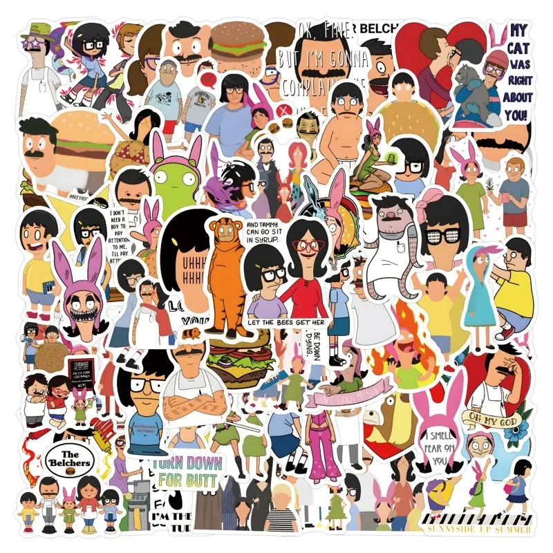 55pcs Cartoon Bobs Burgers Graffiti Stickers Luggage Water Cup Laptop Manual Decorative Stickers