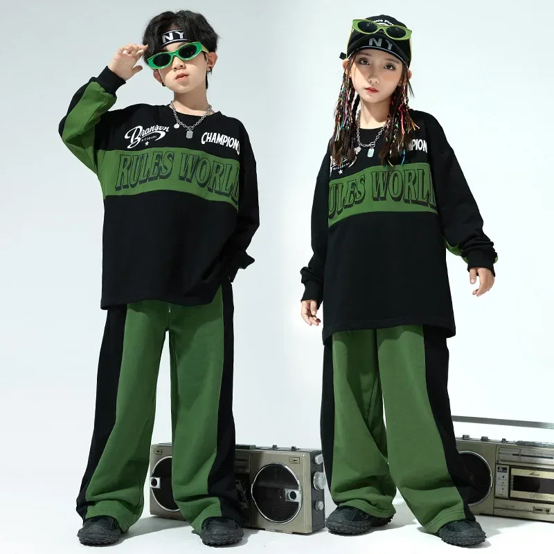 Ragazzi Moderni Abiti da ballo Hip Hop Lettera Stampa Patchwork Felpa Pantalone casual Set Ragazze Jazz Dance Performance Wear Streetwear