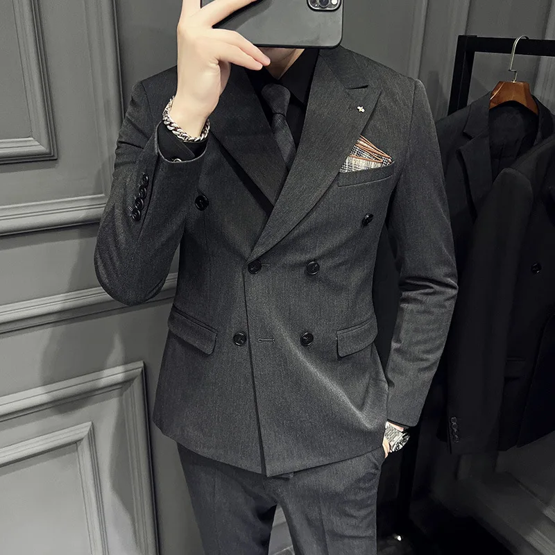 Autumn/Winter High Quality Thick Suit Handsome Business Men's Suit Three-piece Double Breasted Men's Suit Large Size