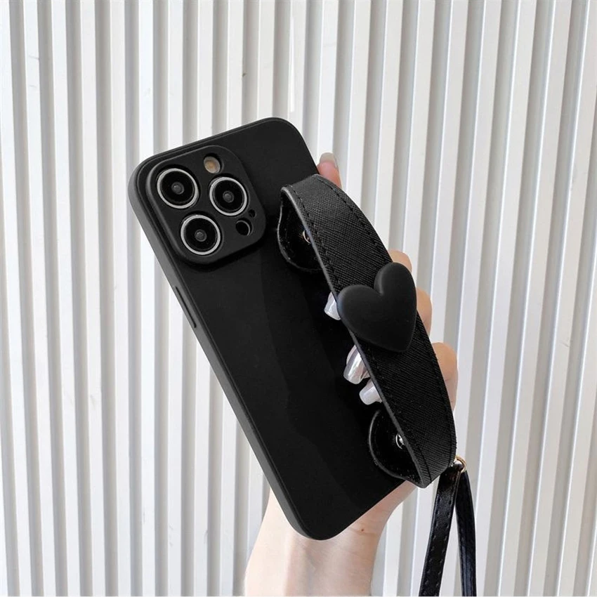 아이폰 16 15 14 13 Pro 12 11 Max Plus 16Pro 브라켓 폰 케이스 가죽 크로스바디 소프트 15Pro 커버 러브 손목 스트랩 폰 케이스