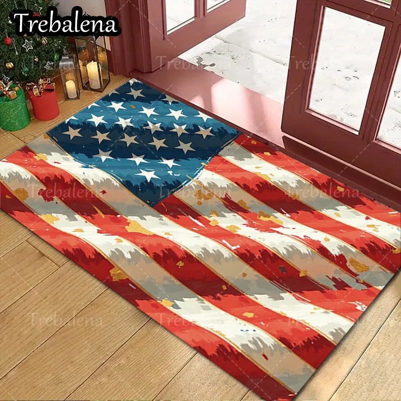 

1pc Welcome Door Mat American Flag Design Doormat Patriotic Home Decor Rug For Entrance Way