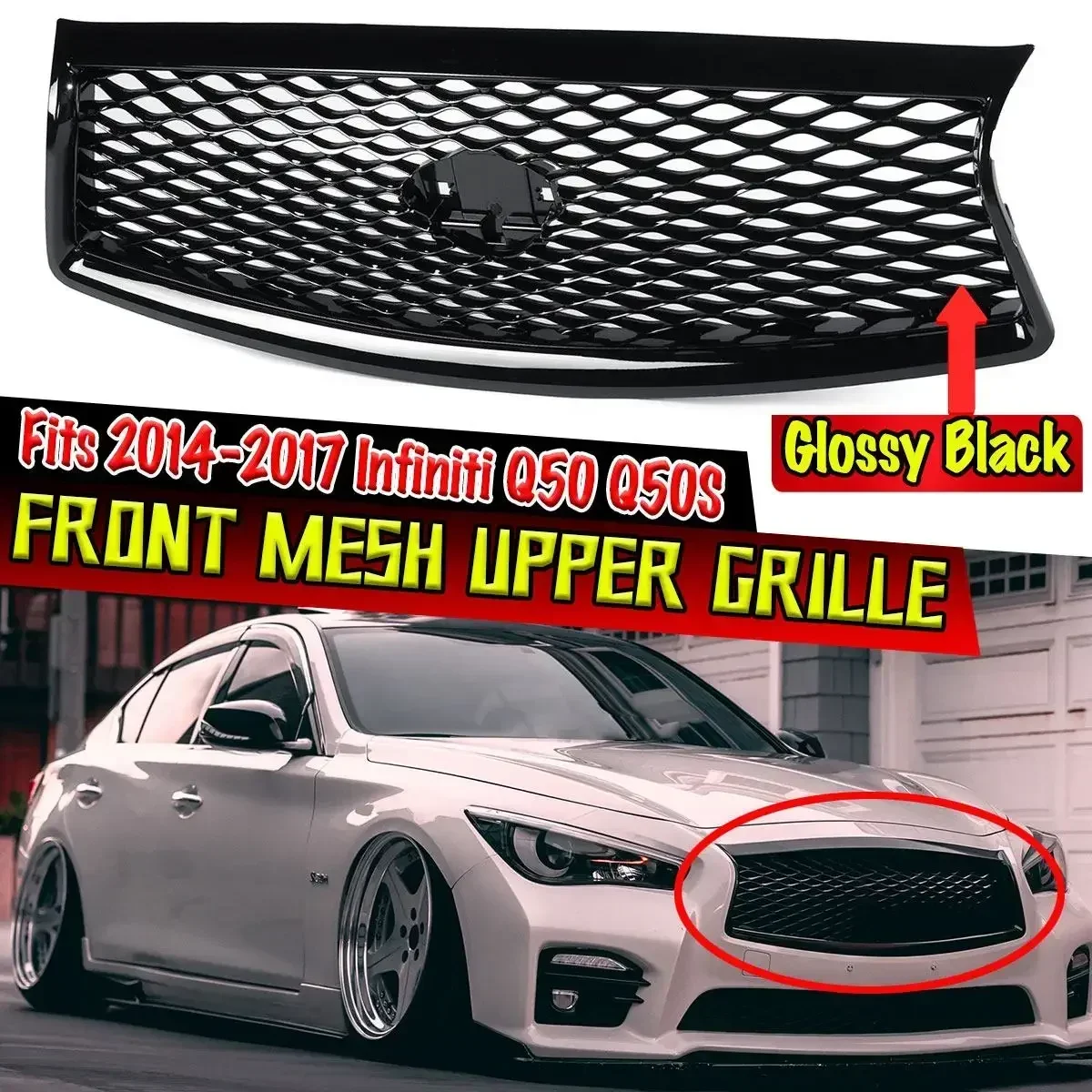 High Quality Front Bumper Center Mesh Grill For Infiniti Q50 Q50S 2014-2017 2018-2022 Racing Grills Auto Exterior Parts Body Kit