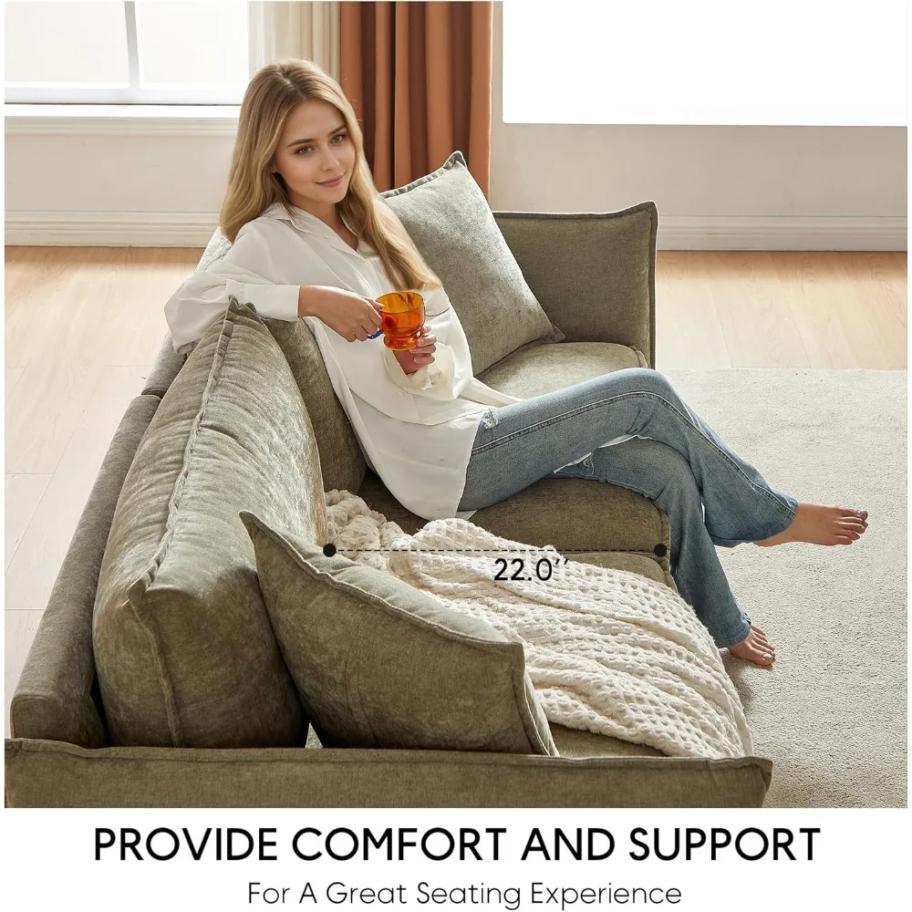 Divano componibile modulare a 3 posti, divanetto imbottito in stile minimalista, divano in ciniglia a seduta profonda con 2 cuscini, per soggiorno