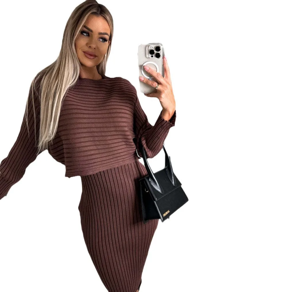 2024 New Spring and Autumn Women\'s Fashion, Elegance, Leisure, Sexy Commuting Set, Pit Striped Long sleeved Top, Hanging Dress