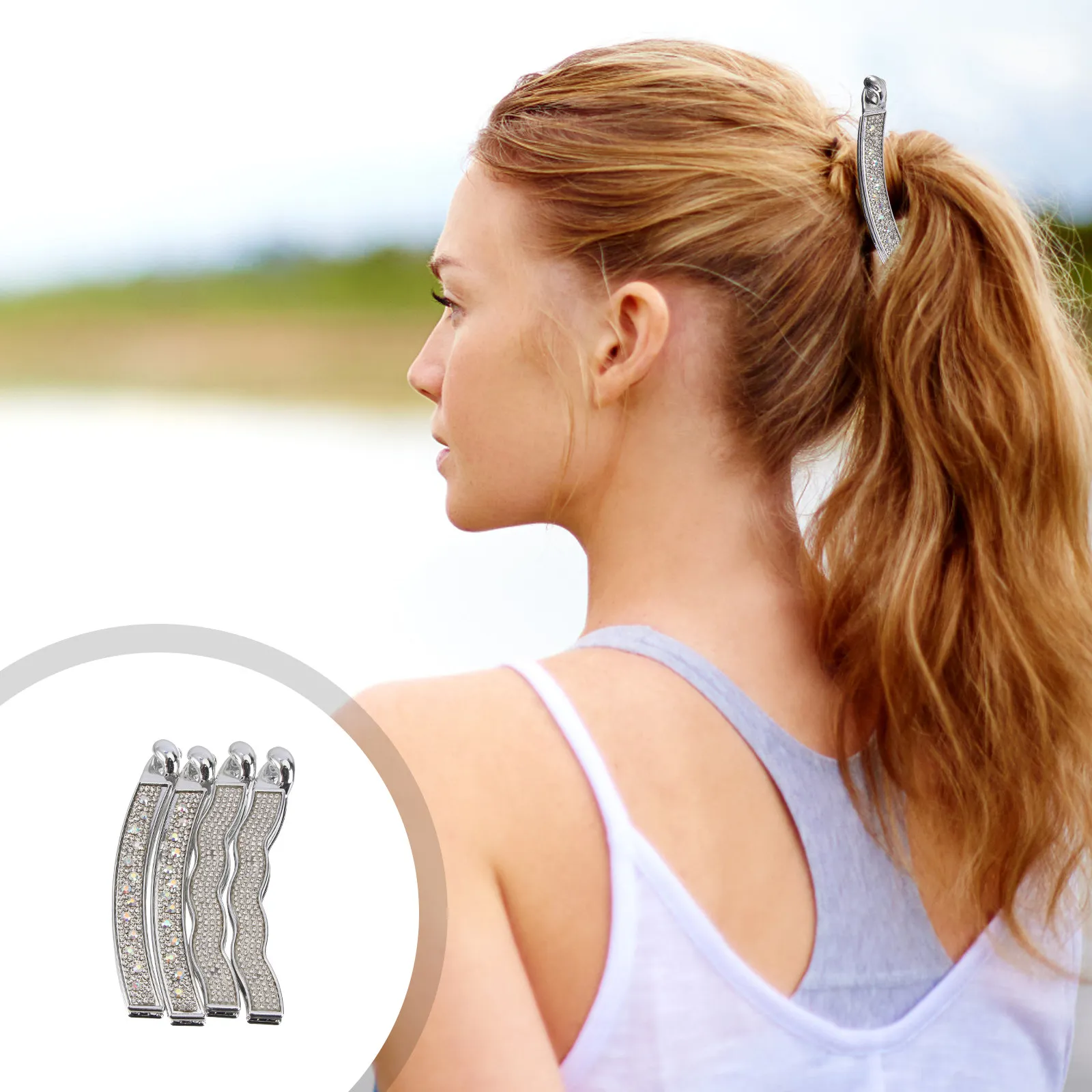 

4Pcs Rhinestone Hairpins Elegant Bananas Clips Non-Slip Hair Ponytail Holders Creative Styling Tool for Women Party Wedding Hair