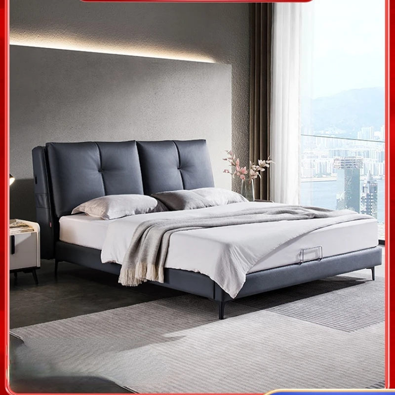 

Simple, modern, luxurious, high bed, leather feel technology cloth, USB rechargeable double bed