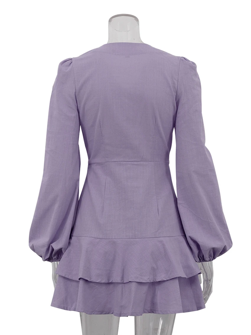 Marthaiqiqi Cotton Slim Women's Nightwear Long Sleeve Nightgowns Sexy V-Neck Sleepwear Mini Dress Casual Summer Ladies Pajamas