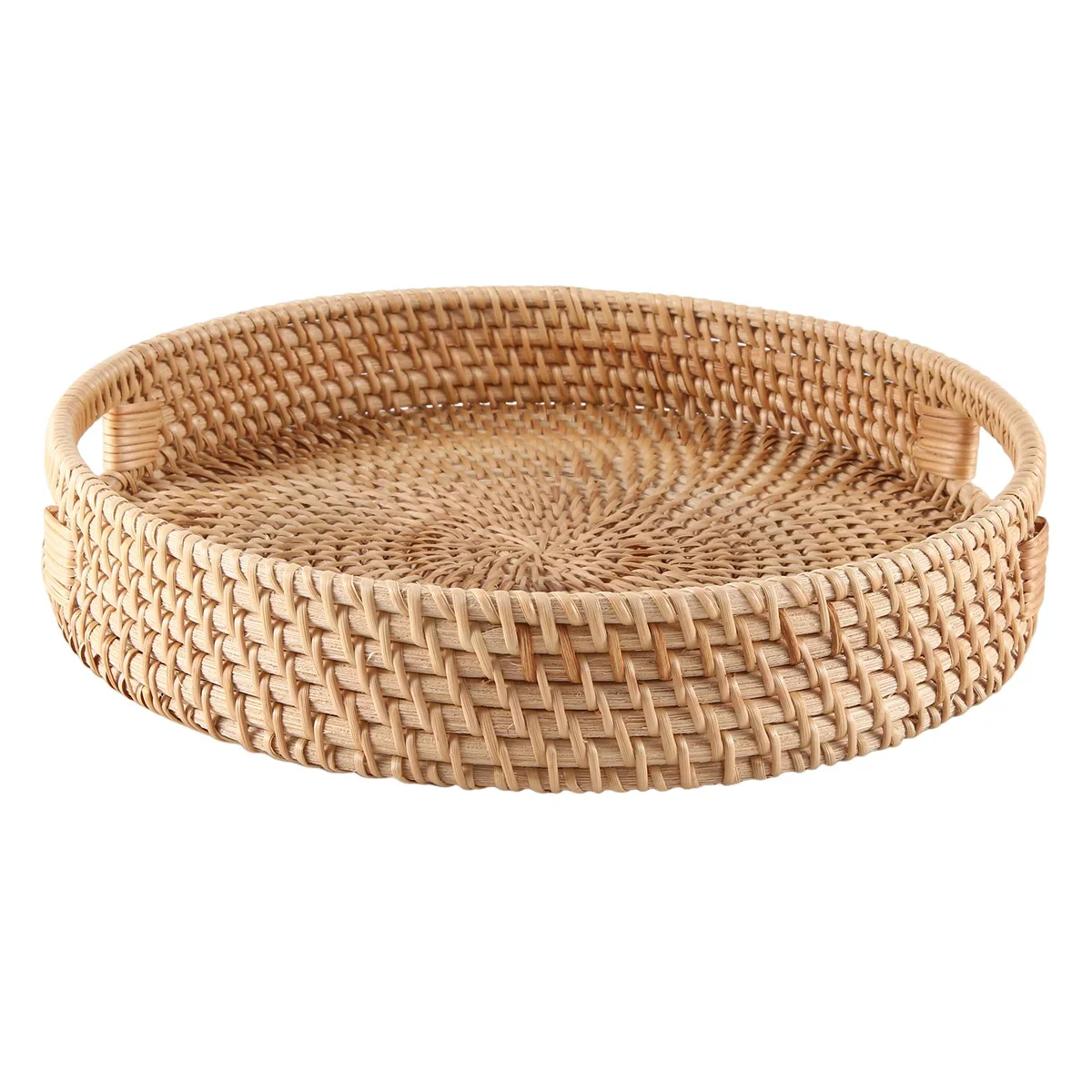 

Round Rattan Serving Tray Decorative Woven Ottoman Trays with Handles for Coffee Table Natural(Small) HOT