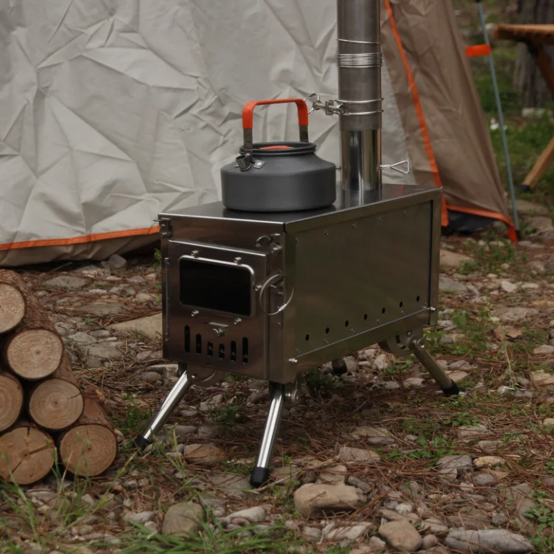 

Tent Stove with Chimney Fire Wood Heater Outdoor Brazier Camping Stainless Steel Wood Stove Portable Firewood Burner Furnace