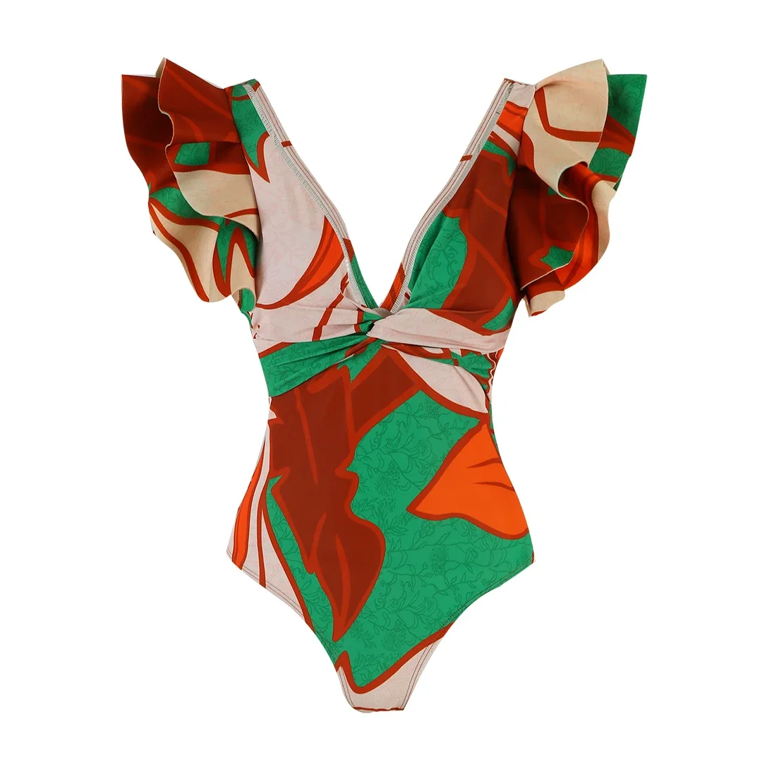Traje de baño de una pieza con volantes y hombros para mujer, traje de baño Sexy con cubierta, trajes de baño de vientre plano, traje de baño con cinturón, traje de baño para salida en la playa